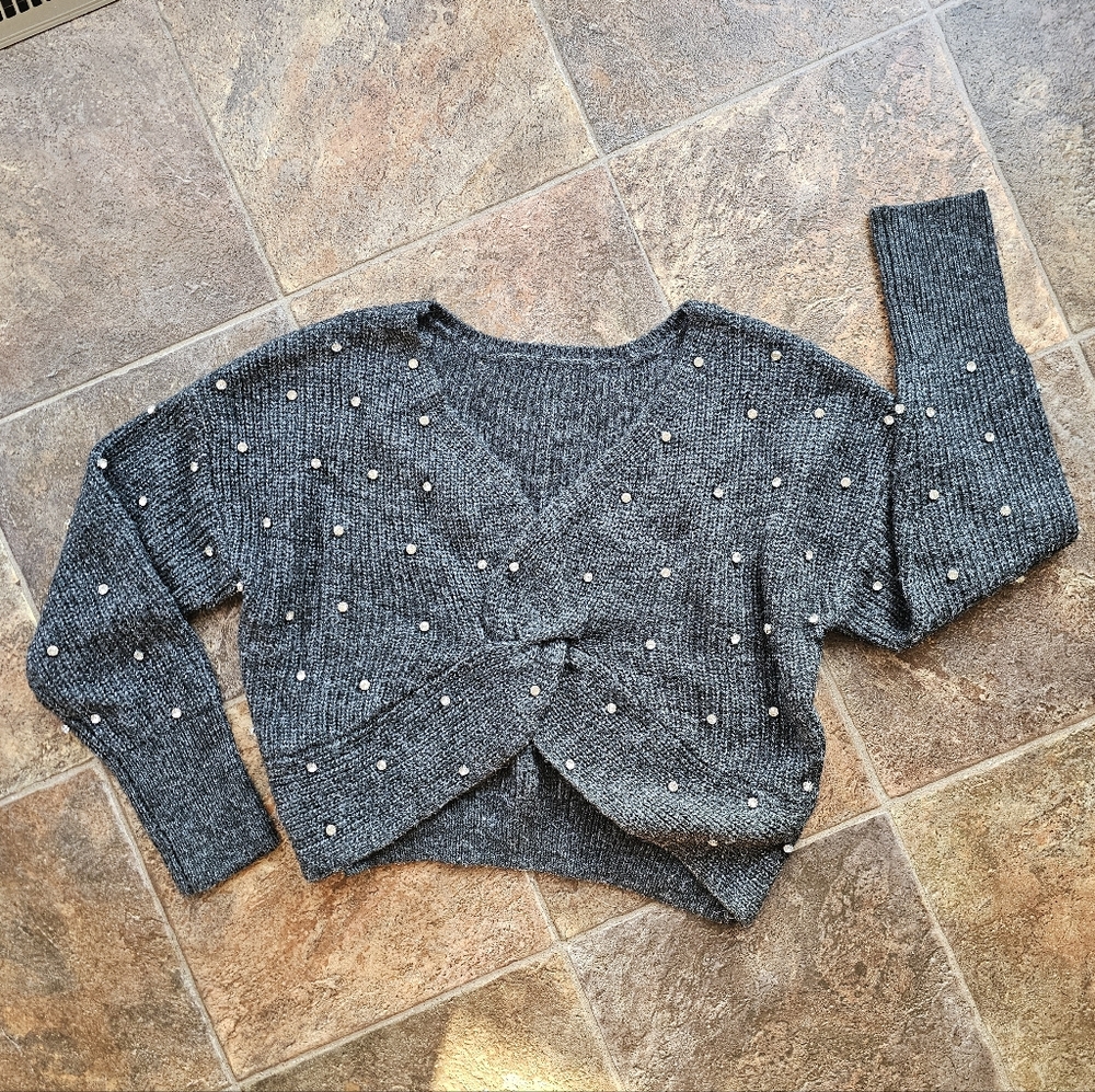 Express Embellished Rhinestone Twist Reversible Sweater - Picture 5 of 8
